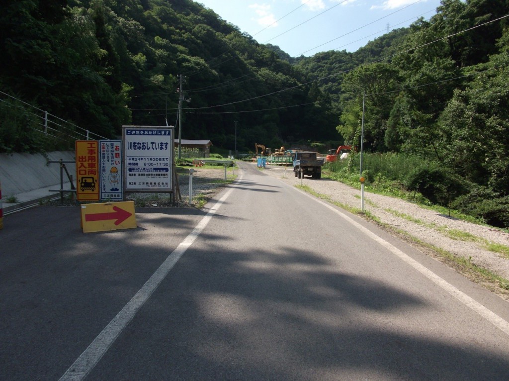 県道斐川上島線の工事個所（上阿宮地区）